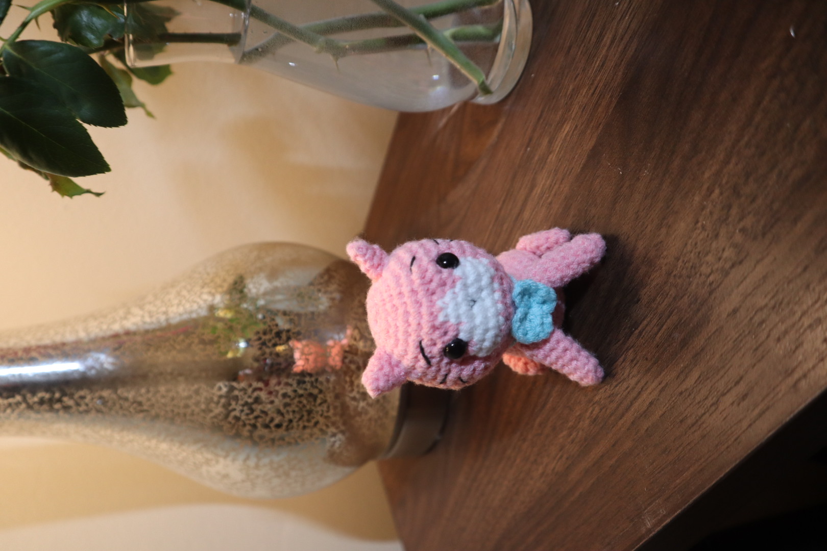 Black and white crochet hat with pompom